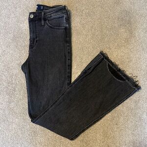 Hollister Vintage Black Wash Raw Hem High Rise Split Flare Jeans Size 1/25